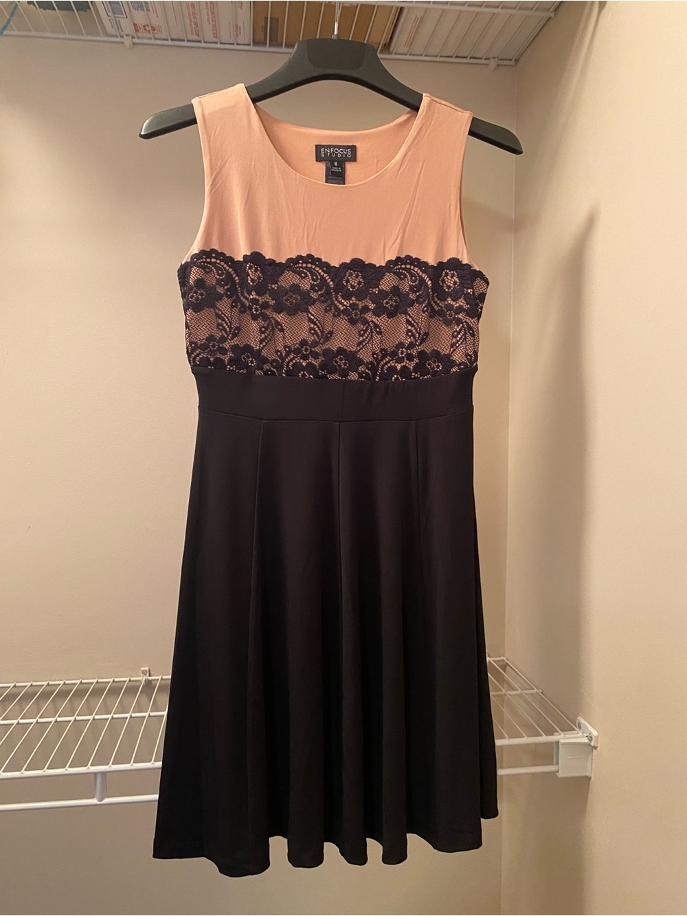 NEW Enfocus Studio Blush and Black Lace Sleeveless Dress size 8